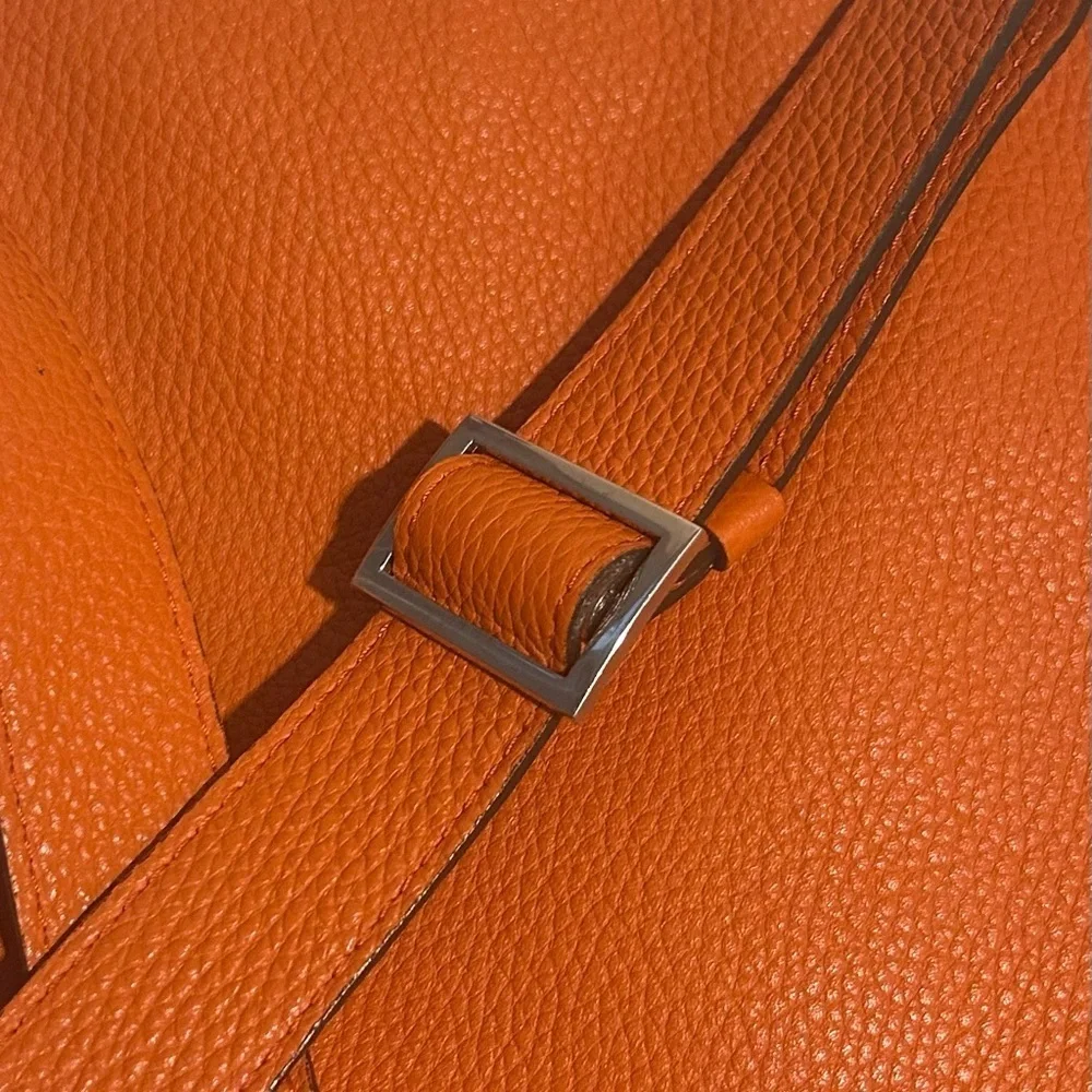 Laurent Effel St Barth Orange Pebbled Leather Crossbody Shoulder Bag